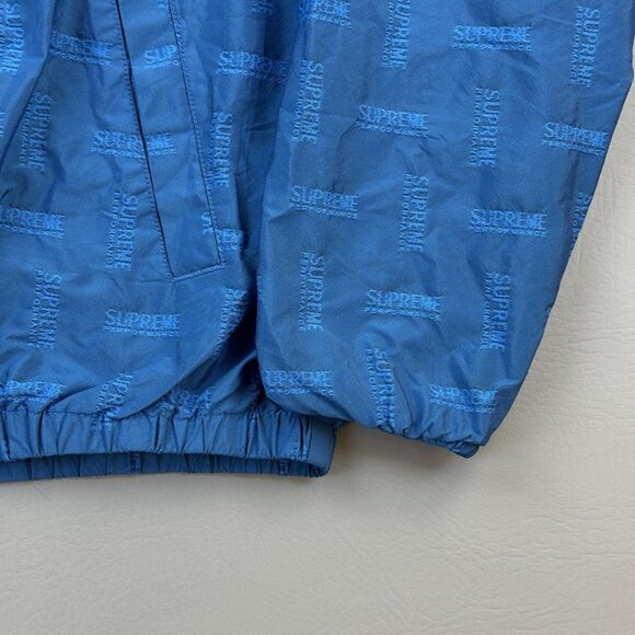 Supreme Jacket Mens Small Blue Jacquard Hooded Full Zip Windbreaker Mesh Lined - Picture 3 of 16